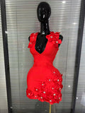 Women Sexy Sleeveless V-Neck Florals Bodycon Mini Bandage Dress Celebrate Cocktail Celebrity Red Carpet Birthday Outfit