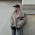 Autumn Winter New Gradient Big Fur Collar Jacket Cool Street Girls Fluffy Cozy Faux Fur Coat Thick Wram Outerwear