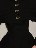 Black Luxurious Coat for Women V Neck Long Sleeve Patchwork Buttons Tunic Cape Style Short Jacket Female Autumn New