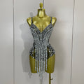 Sexy Sparkly Rhinestones Long Tassels Red Mesh Stretch Bodysuits Women Eveing Party Birthday Nightclub Performance Stage Costume