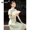 Olive Girl Green Dramatic Qipao for Ren Faire 2026 Garden Wedding Fairycore Photoshoot Everyday Wear S-XXL XS-3XL Plus Size Dramatic Silhouette Romantic Cottagecore Garden Party Editorial Not Costume Chinese Heritage Fashion Women