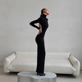 Black Turtleneck Backless Maxi Dresses Female Long Sleeve Slimming Minimalist High End Style for Luxury Cocktails