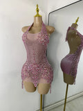 Wome Sexy Sparkly Diamond Halter Backless Bodycon See Through Outfit Birthday Dress Dancer Nightclub Performance Stage Costume