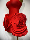 Celebrity Sexy Strapless Backless Flower Red Mini Bodycon Bandage Dress 2025 Knitted Elegant Evening Club Luxury Birthday Dress