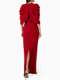 Women'S Formal Dinner Party Evening Gowns Elegant Red Diamond Shawl Sleeve Design Long Slim Fit Dress