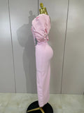 Shiny Rhinestones Pleat Pink Off The Shoulder Bodycon Long Bandage Dress Celebrate Evening Party Luxury Birthday Wedding Dress