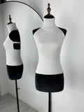 Women's Ribbed Knit Turtleneck Cutout Shoulder Halter Vest Long-Sleeved Shawl 2-Piece Set Slim Y2K Sexy Street Autumn Top