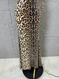 Refined Leopard Print Maxi Dress Women Sexy Halter Neck Sleeveless Sequin Embellished Bodycon Outfit Nightclub Party Costume