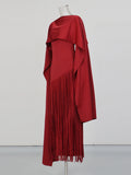 Elegant Luxury Dinners Red Maxi Dress for Women Sleeveless Cape Design Full Fringe Skirt for Fashion Parties Events