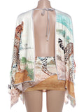 Colorful Leopard Print Dress Women Sexy Deep V-Neck Backless Patchwork Puff Sleeve Hottie Vacation Party Club Bodycon