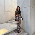 Women Zebra Stripe Long Dress Fashion Elegant Lace Up Full Sleeve Slim-fit Robes 2025 New Evening Party Fashion Lady Vestidos