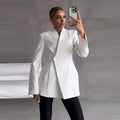 Elegant Solid Blazer Skirt Set Women Slim One Button Suit Jacket Pleated See Through Fishtail Skirts Spring Lady Party Suit