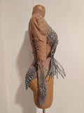 Sexy Sparkling Crystal Bodysuit Long Sleeve See Through Mesh JumpsuitEvening Party Bar Dancer Stage Wear For Female Singer