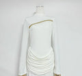 Slimming Spliced Folds Temperament Dresses for Women Round Neck Long Sleeves Patchwork Tassel Dress Female Clothing