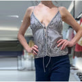 Sexy Sequined Women's Sling Top Irregular Hem Pleated V-neck Sleeveless Backless Vest 2026 Summer Lady Beach Chic Camisole