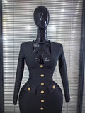 High Quality Women Long Sleeve Sexy V-Neck Buttons Bodycon Midi Bandage Dress Officelady Fashion Evening Party Clothing