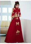Summer Plus Size Red Toast Dress Bride Cheongsam Dress Chinese Style Wedding Engagement Toast Qipao Dress for Women