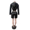 Smooth Hipster 2-Piece Set Women Tracksuit Fall Zip Hooded Jacket+Shorts Matching Activity Simple Streetwear Outfits
