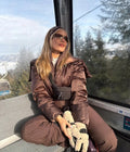 Women One Piece Ski Suit Zip Up White Black Color Block Waterproof Fabric Hooded Warm Jumpsuit 2026 Winter New Snow Sport Outfit