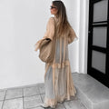 Solid Spliced Mesh Loose Dresses for Women V Neck Long Sleeve High Waist Loose Casual Dress Female New