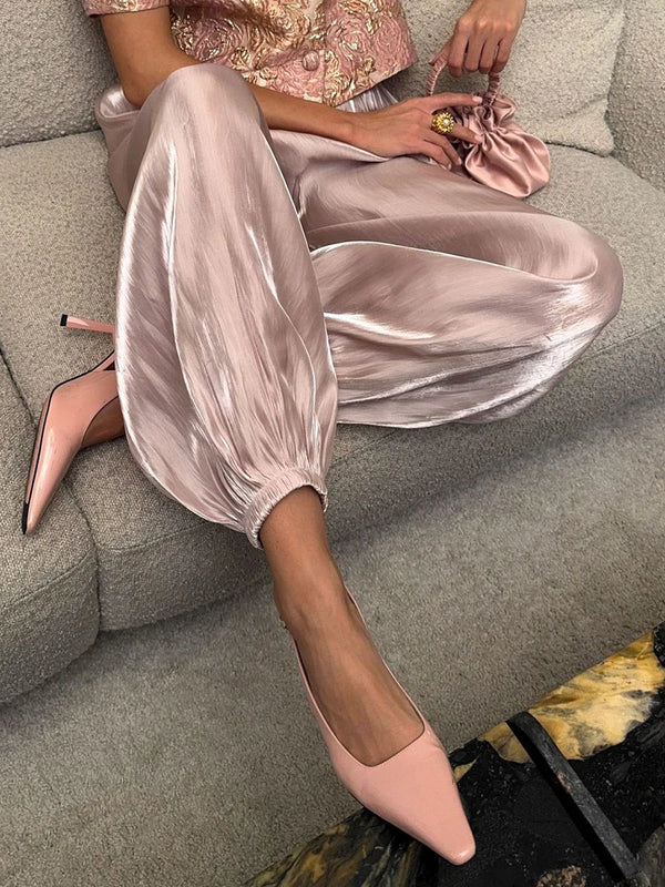 Solid Loose Spliced Folds Chic Trousers for Women High Waist Casual Vintage Long Pants Female Fashion Spring New