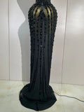 Sexy Sparkly Diamonds Black Strapless Mesh See Through Long Dress Evening Party Birthday Nightclub Photo Shoot Stage Costumes