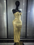 Gold Silver Shining Sequins Women Sexy Strap V-Neck Bodycon Long Dress Celebrity Red Carpet Evening Party Clothing