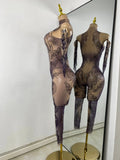 Sparkly Crystals Women Sexy with Sleeves Stretch Mesh See Through Jumpsuit Nightclub Stage Wear Performance Dance Costume