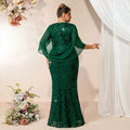 2026 Plus Size Luxury Green Evening Dresses Women Chiffon Sleeve Mermaid Formal Sequins Prom Wedding Party Cocktail Gowns