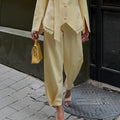Lace Trim Two Piece Set Tie Neck V Neck Waistcoat Slit Sleeve Blazer Wide Leg Trousers 2026 Autumn  Lady Elegant Chic Outfit