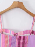 Sweet Summer Outdoor Travel Striped Corset Camisole Set for Women Thin Strap Lace Up Outfit for Seaside Vacation Casual Wear