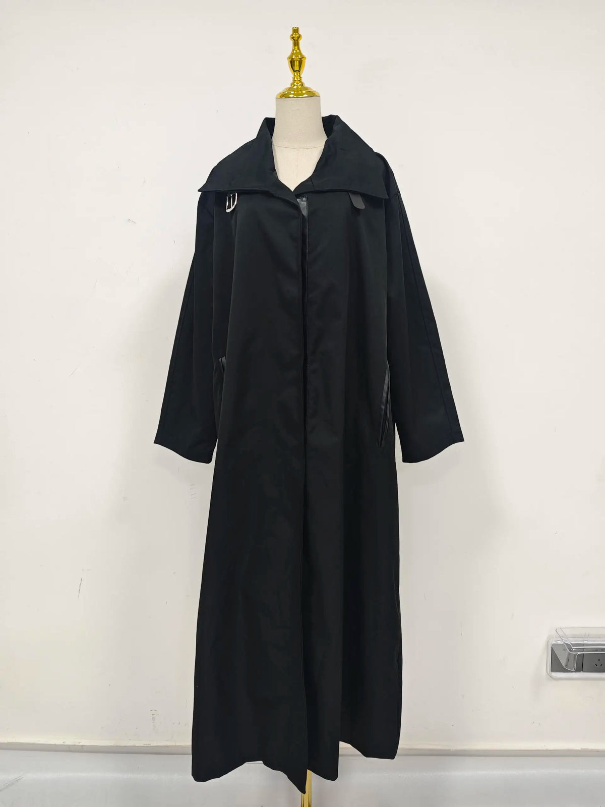 Fashionable Windbreaker for Women Stand Collar Long Sleeve Spliced Single Breasted Loose Long Jacket Female Winter