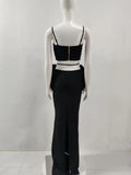 Black White Color Women Sexy Sleeveless V-Neck Bodycon 2 Pieces Bandage Long Dress Florals Celebrate Nightclub Party Outfit