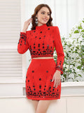 Two Piece Sets for Women Stand Collar Long Sleeve Spliced Diamonds Top High Wiast Mini Skirt Elegant Outfit Female