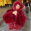 Women Fur Coat Women 2025 Plush Red Bomber Jacket Solid Crop Long Sleeve Jacket Warm Winter Coats Female Casual Coats