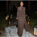 Irregular Brown Lace Uppleated Maxi Dresses Elegant Women's Full Sleeve Slim Fit Patchwork Robes 2025 New Evening Party Gowns
