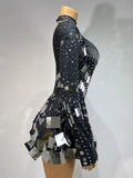 Luxury Sequins Long Sleeve Mini Dress Women Sexy Spandex Performance Dance Costume Party Celebrate Night Club Stage Outfit