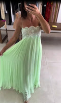 Light Green Lace Patchwork Dress Women Chic Pleated Sleeveless Loose Fit Long Dresses 2026 Lady Beach Daily Resort Sundress New