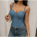 Sexy Denim Women's Corset Top Slim V-neck Sleeveless Backless Buttons Sling Vest 2026 Summer Lady Chic All-match Bustier