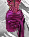 Rose Red Luxury Rhinestone Vest Top Skirt Set Fashion Party Valentine's Day Music Festival Stage Outfit Vestidos Elegantes Mujer