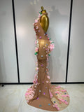 Luxury 3D Flower Sexy Halter Mesh See Through Maxi Long Dress Women Evening Party Birthday Photoshoot Club Stage Wear