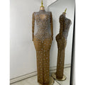 Sparkly Rhinestone Women Sexy Mesh See Through Floor Length Long Sleeve Birthday Dress Party Nightclub Stage Wear