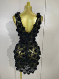 WomenBlack Pearl Flower Mesh Sexy See Through Mini Dress Evening Party Club Birthday Dress Nightclub Photoshoot Stage Costumes