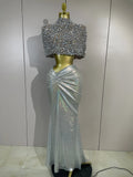 Women Sparkly Diamond Shawl Top And Long Dress Two Pieces Set Luxury Evening Prom Birthday Party Photo Shoot Sexy Stage Costumes