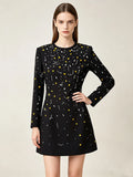Female Luxury Diamond Crystal Suit Dress 2026 Autumn New Temperament Slim Fit Mini Dress For Women Lady Evening Robes