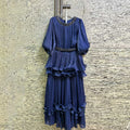 Elegant Chiffon Layered Ruffles Design Dress for Women Short Sleeves Waist Belt Spliced Diamonds Accent for Afternoon Tea
