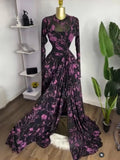 Women Long Sleeve Floral O-neck High Split Big Swing A-line Maxi Dress 2026 Birthday Vacation Trendy Dresses Vestidos