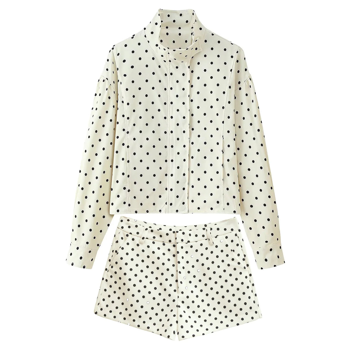 Fashion Polka Dot Print Jacket Coat Women's Stand Collar Long Sleeved Workwear Coat Ins Hot Short Casual Female Jackets