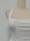 Sexy Solid Color Mini Dress for Women Round Neck Sleeveless High Waist Spliced Folds Bodycon Party Dresses Female