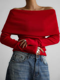 Off Shoulder Women's Knitted Sweater Knitwears Top Long Sleeve Pullovers Jumper Clothing Red Gray Brown Autumn Winter White Pull